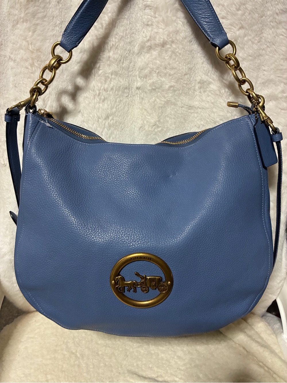 Coach Blue Pebble Leather Shoulder Hobo